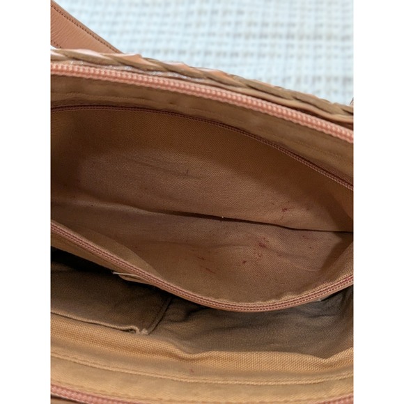 Fossil 75082 Leather Woven Basketweave Shoulder Bag Tan Camel Medium Tote - Picture 8 of 10